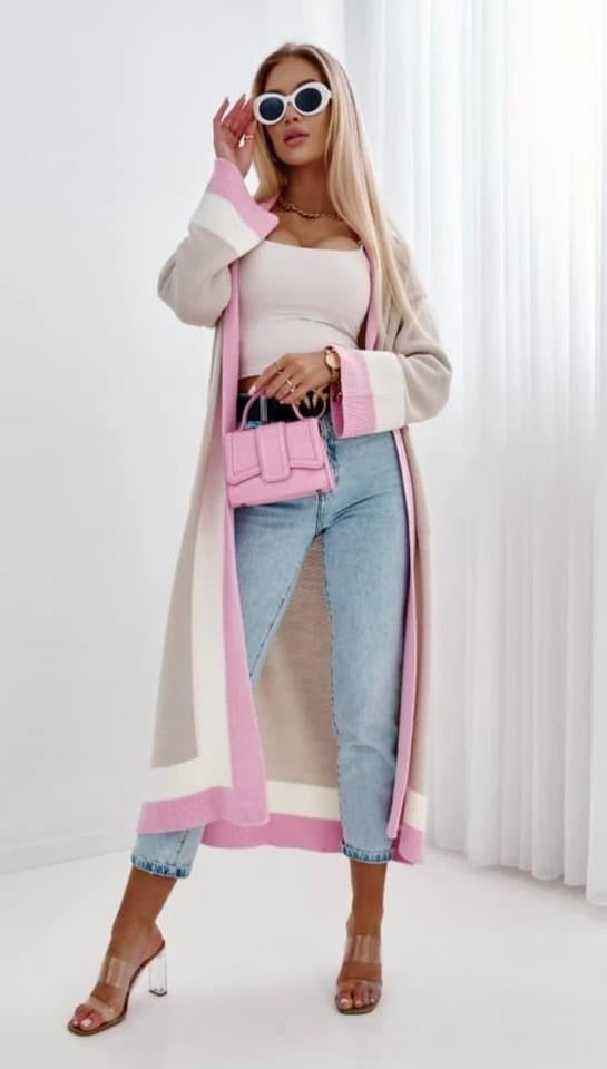 Tillie Rose Colour Block Longline Knitted Cardigan